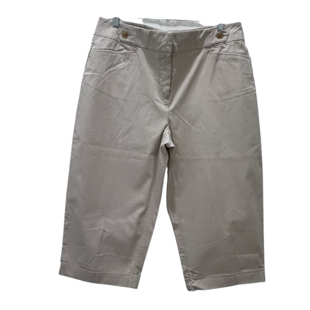 NWT Rafaella Women's Khaki Tan Micro-stripe Classic Rolled Cuff Capris size 14